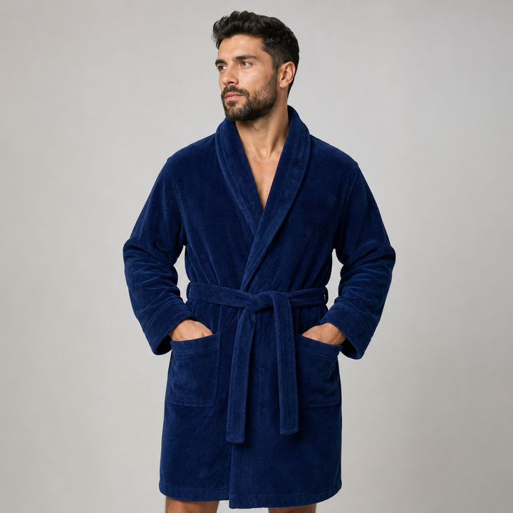Peignoir Homme en Velours Premium 100% Coton – Très Épais, Doux et Hyper Absorbant