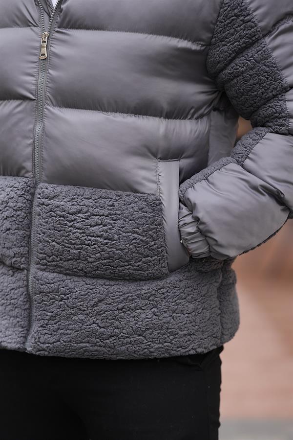 Veste Matelassée Homme avec Détails Effet Peluche – Manteau Chaud à Fermeture Zippée