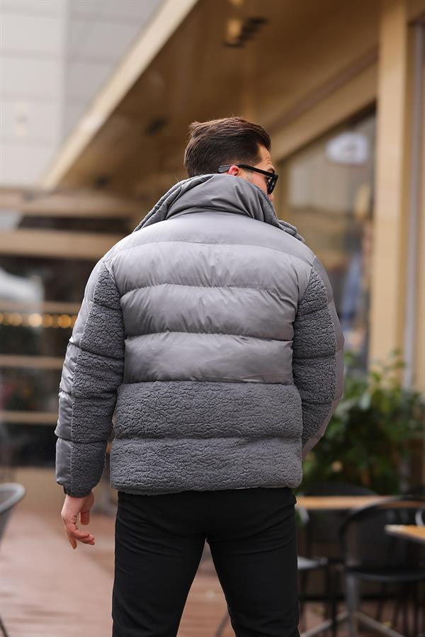 Veste Matelassée Homme avec Détails Effet Peluche – Manteau Chaud à Fermeture Zippée