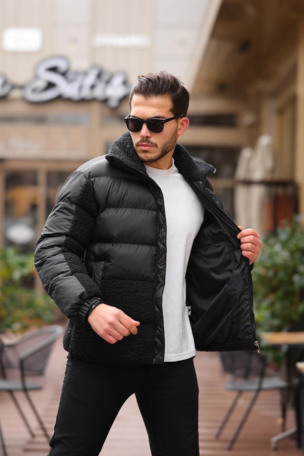 Veste Matelassée Homme avec Détails Effet Peluche – Manteau Chaud à Fermeture Zippée
