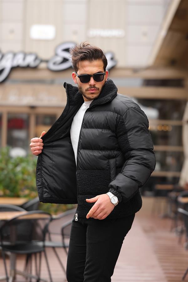 Veste Matelassée Homme avec Détails Effet Peluche – Manteau Chaud à Fermeture Zippée