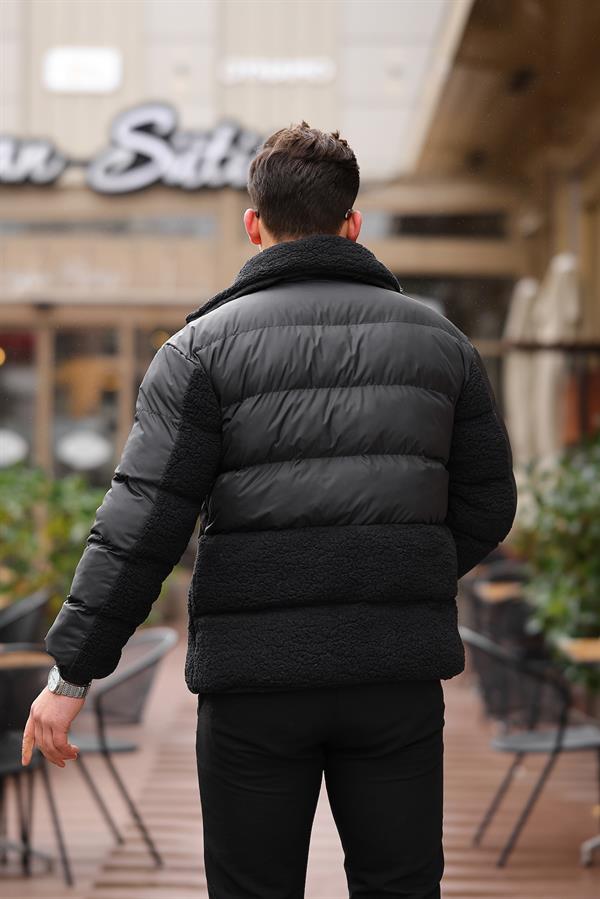 Veste Matelassée Homme avec Détails Effet Peluche – Manteau Chaud à Fermeture Zippée