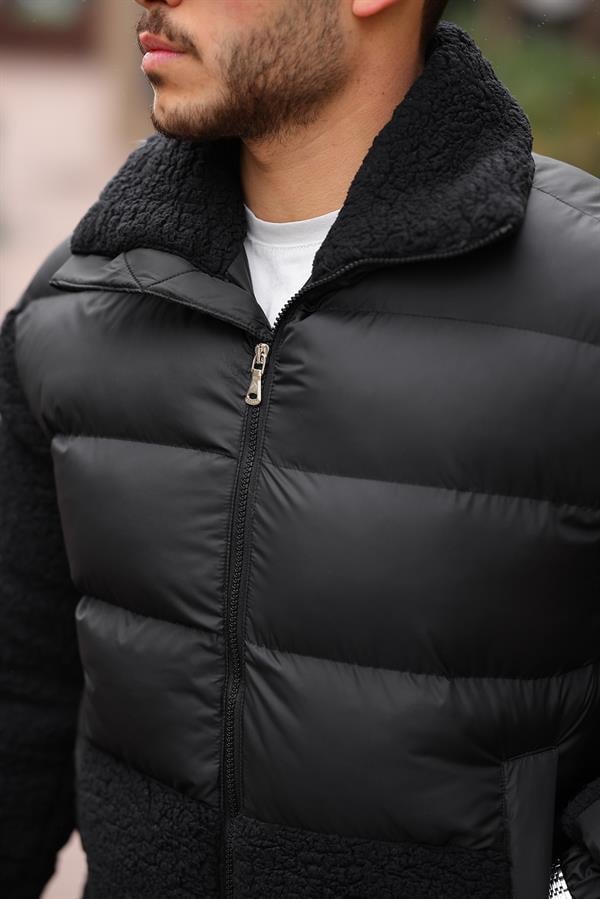 Veste Matelassée Homme avec Détails Effet Peluche – Manteau Chaud à Fermeture Zippée