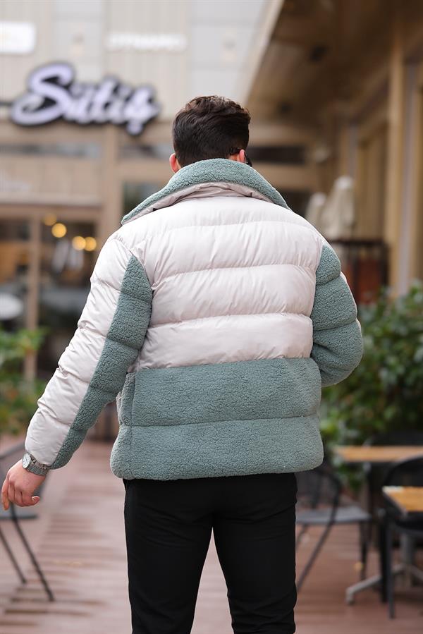 Veste Matelassée Homme avec Détails Effet Peluche – Manteau Chaud à Fermeture Zippée