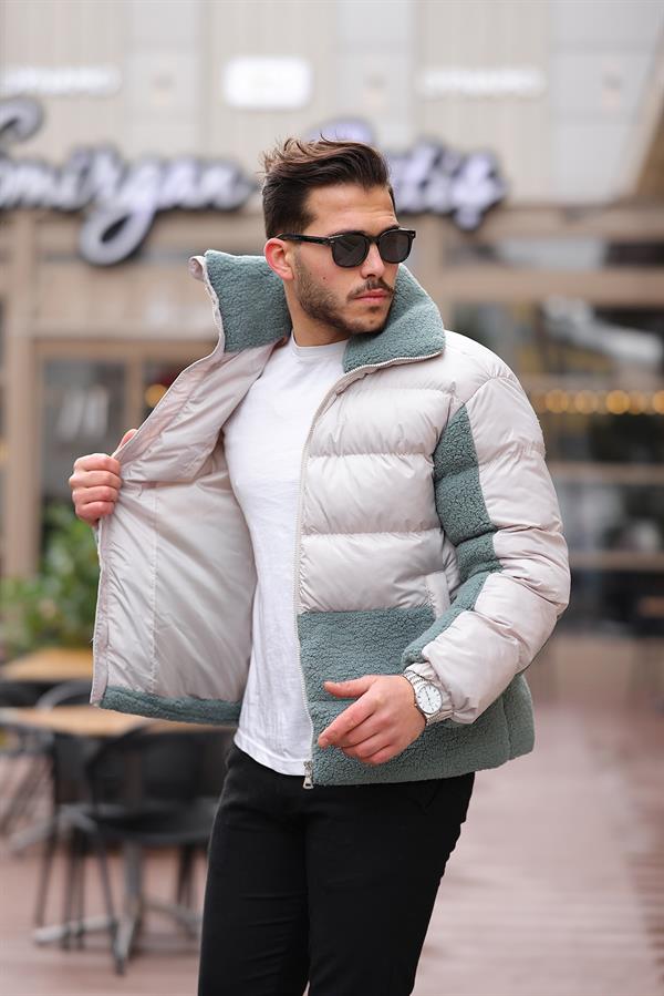 Veste Matelassée Homme avec Détails Effet Peluche – Manteau Chaud à Fermeture Zippée