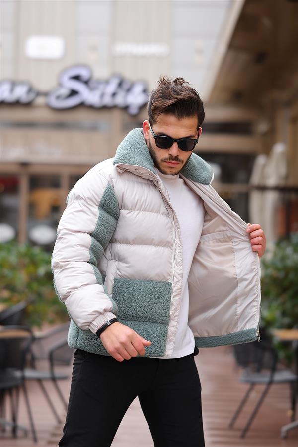 Veste Matelassée Homme avec Détails Effet Peluche – Manteau Chaud à Fermeture Zippée