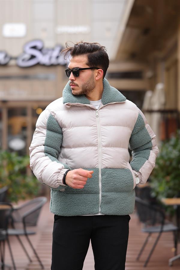 Veste Matelassée Homme avec Détails Effet Peluche – Manteau Chaud à Fermeture Zippée