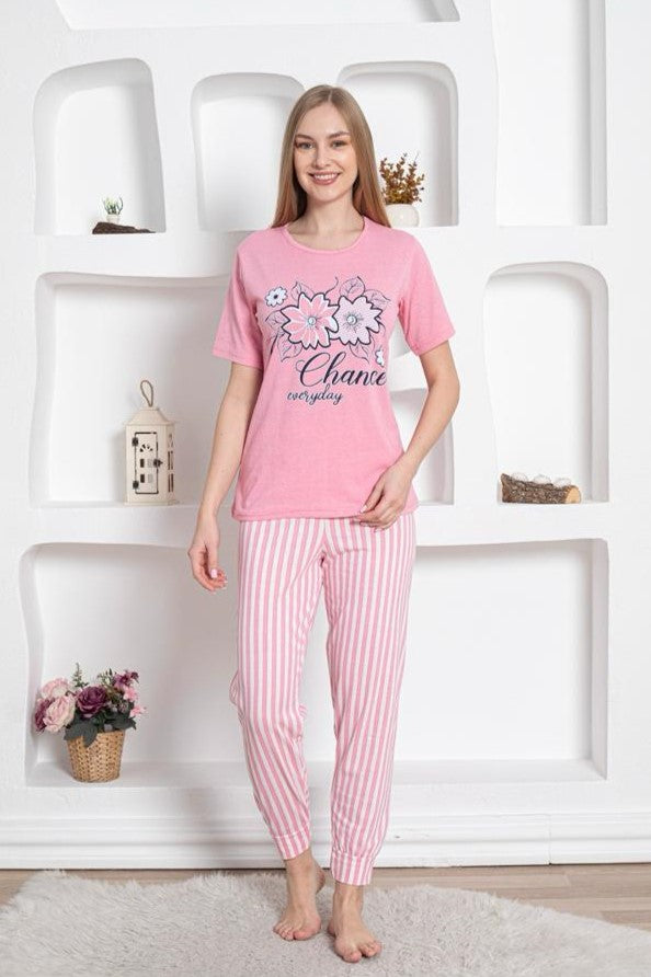 <tc>Ensemble de pyjama à manches courtes en coton avec motif et bas de jambes à poignets, Dreamy.</tc>