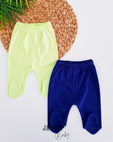 combed cotton footed 2-piece trouser set-navy blue-neon green