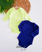 combed cotton long sleeve 2 piece body set-navy blue-neon green