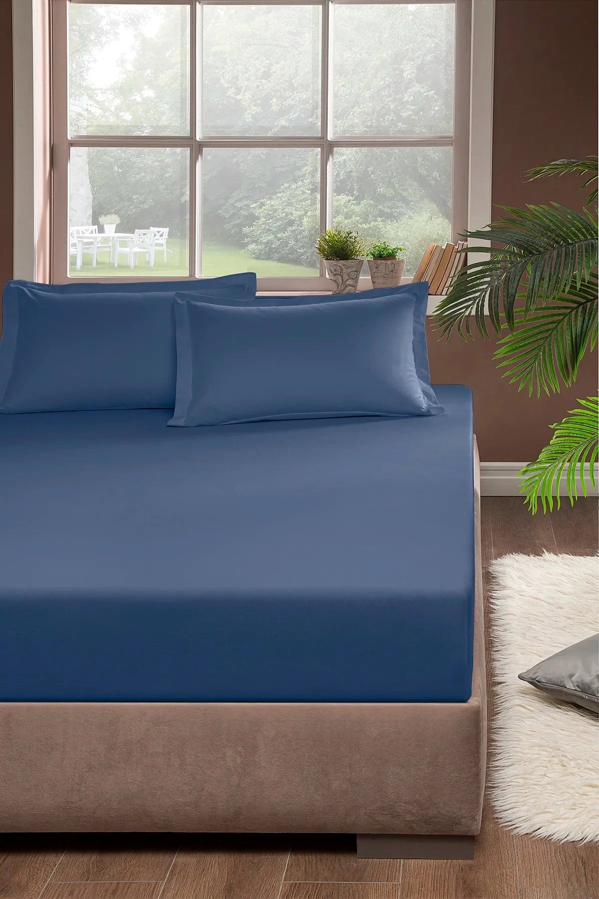 Pierre Cardin Pamuk Lastikli Çarşaf 160x200 İndigo Pierre Cardin