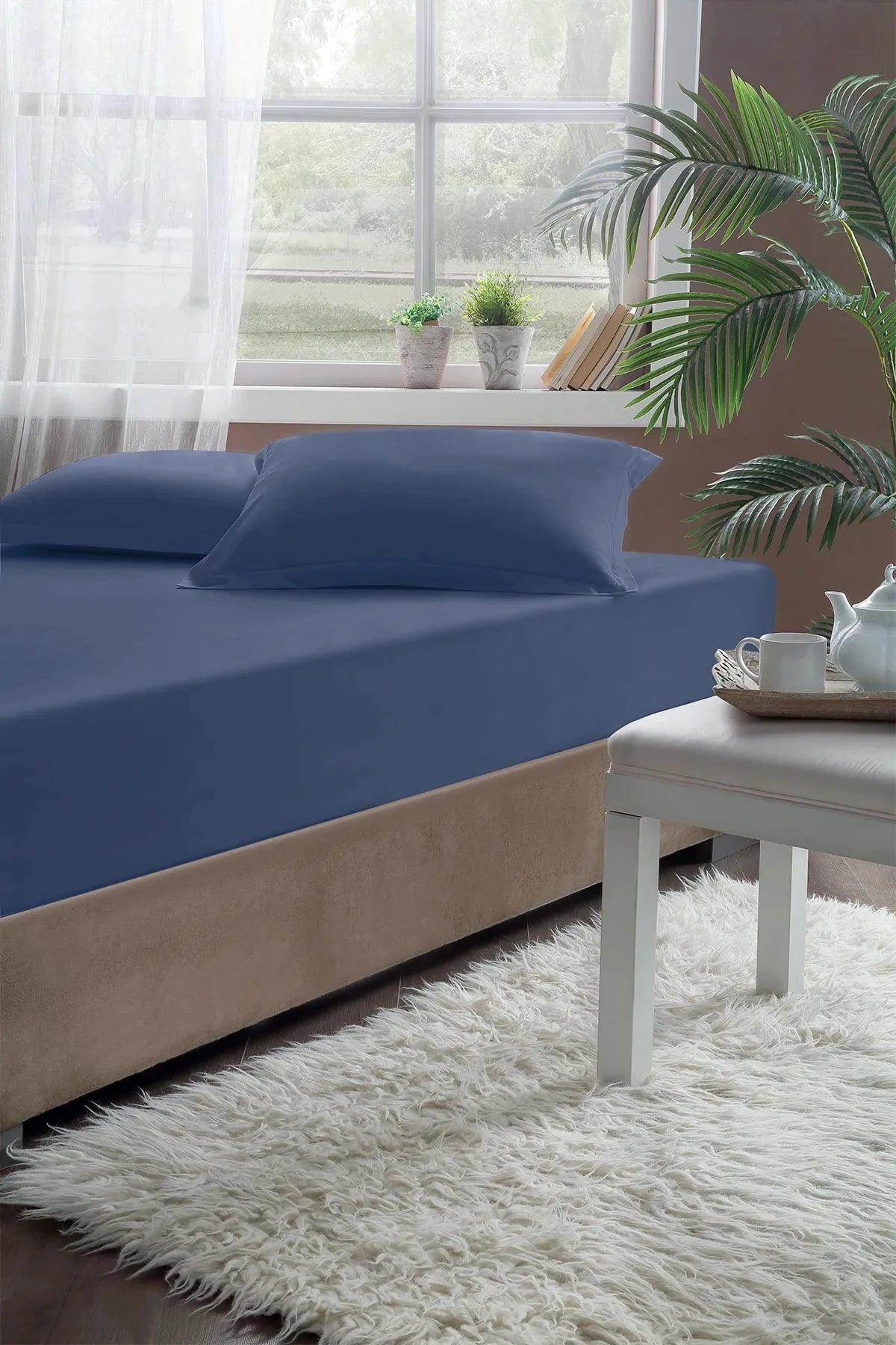 Pierre Cardin Pamuk Lastikli Çarşaf 160x200 İndigo Pierre Cardin