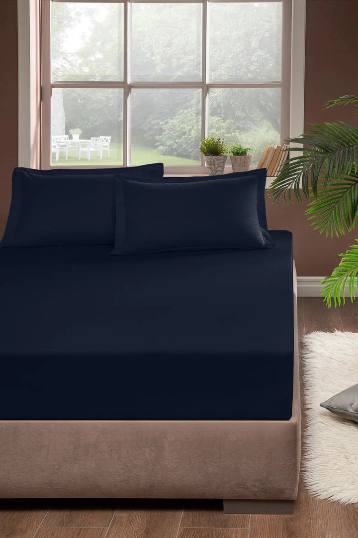 Drap-housse Pierre Cardin en Coton 160x200 cm Bleu Marine avec Élastique