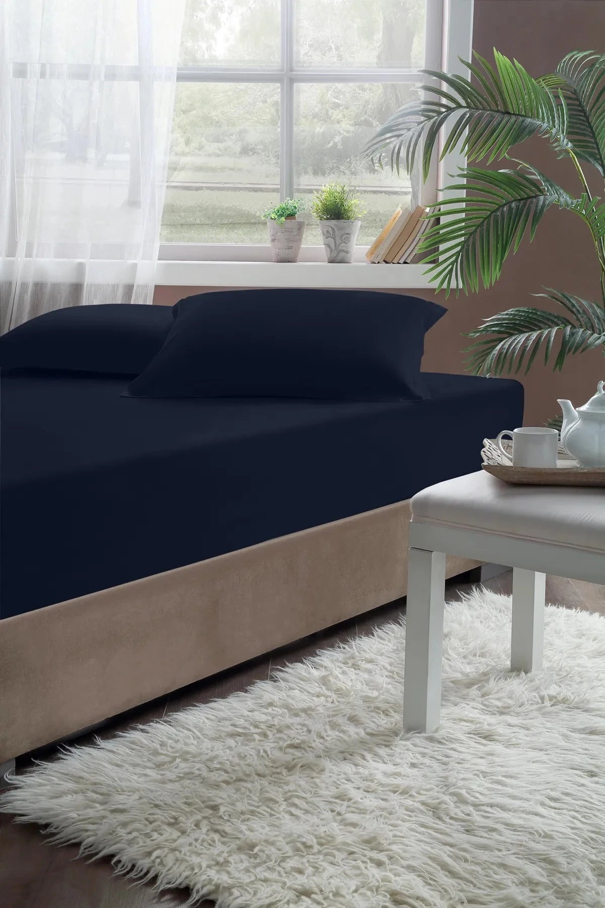 Pierre Cardin Pamuk Lastikli Çarşaf 160x200 Lacivert Pierre Cardin