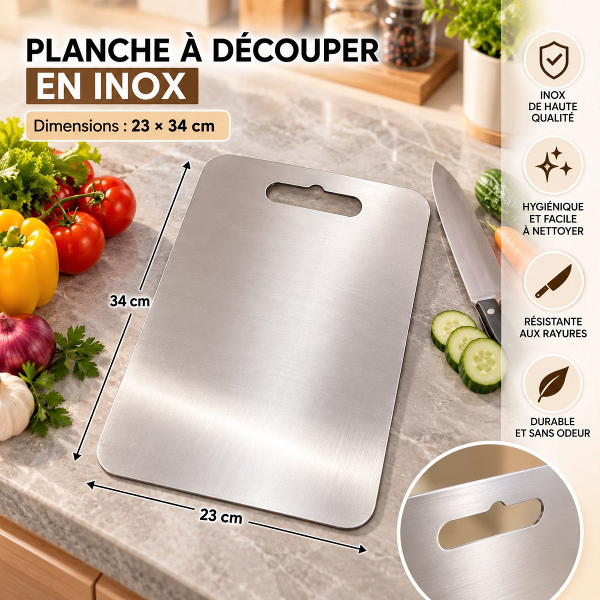 PLANCHE A DECOUPER EN INOX 23*34CM 20635-18