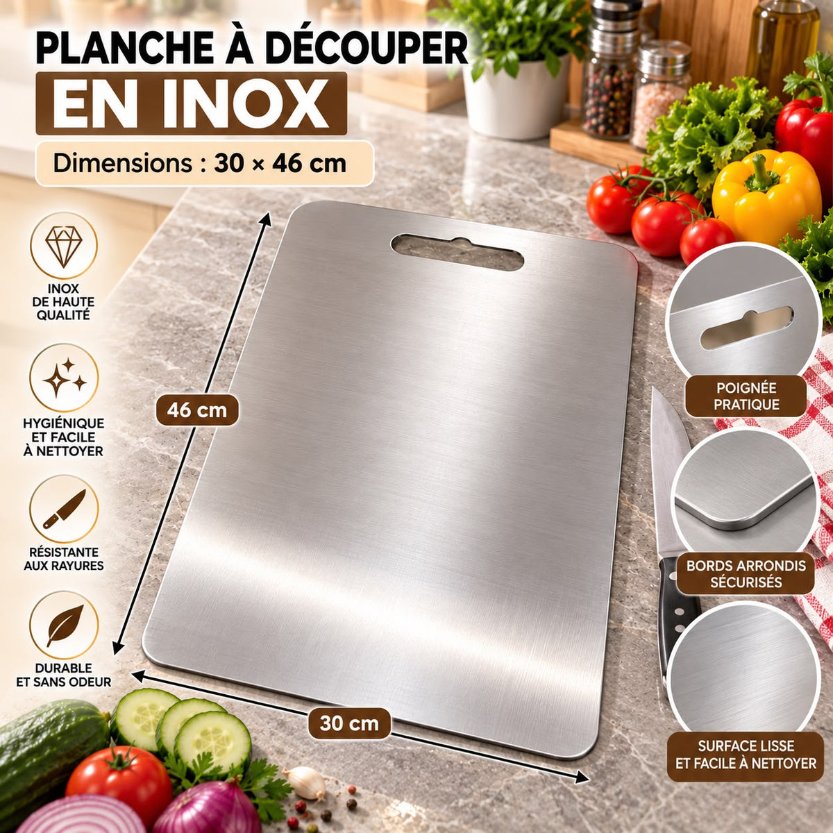 PLANCHE A DECOUPER EN INOX 30*46 CM 20635-20