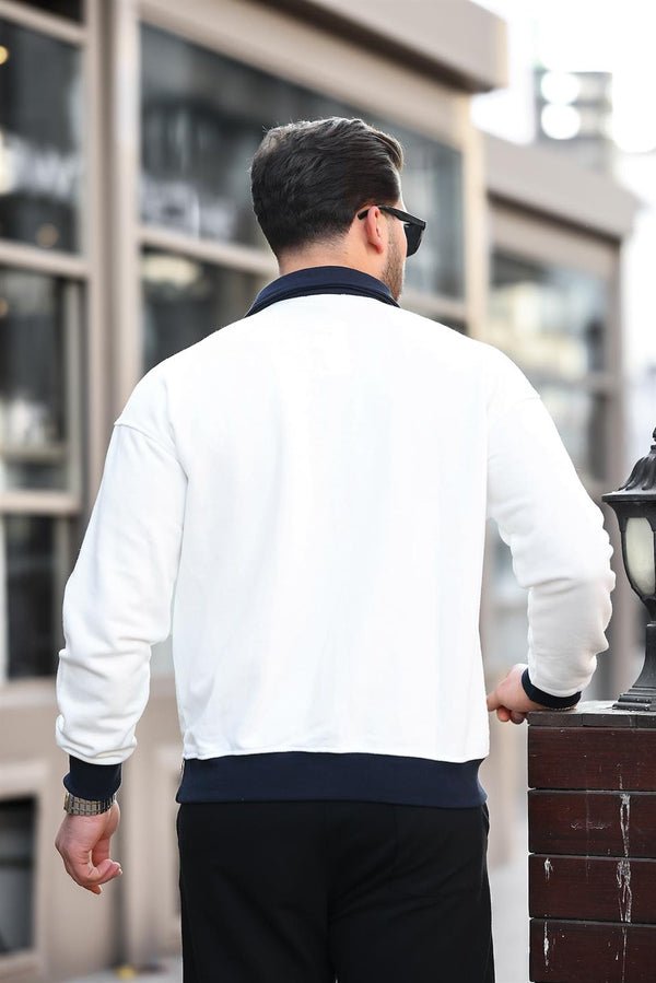 Polo Yaka Düğmeli Nakışlı Sweatshirt - Justyol