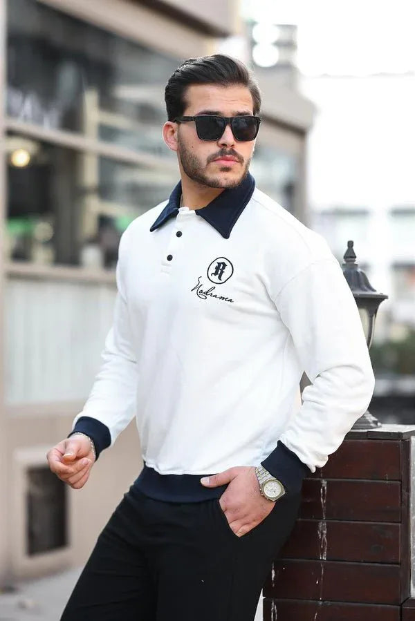 sweatshirt homme col polo boutons brodé