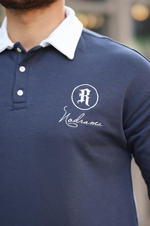 Polo Yaka Düğmeli Nakışlı Sweatshirt - Justyol