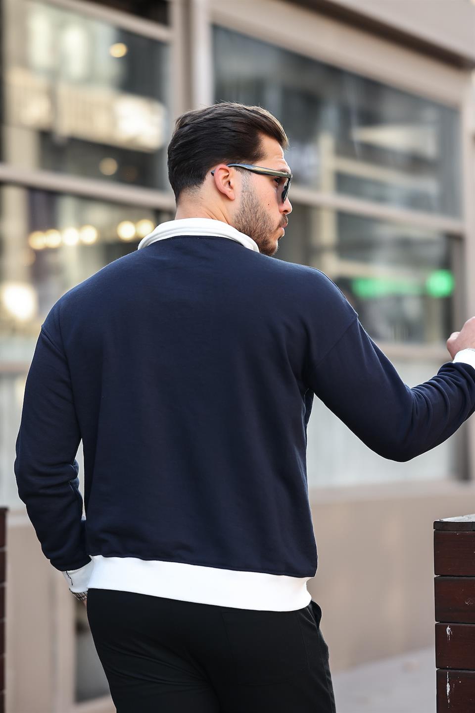 Polo Yaka Düğmeli Nakışlı Sweatshirt - Justyol