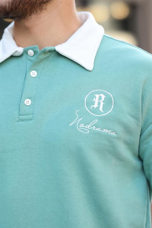 Polo Yaka Düğmeli Nakışlı Sweatshirt - Justyol