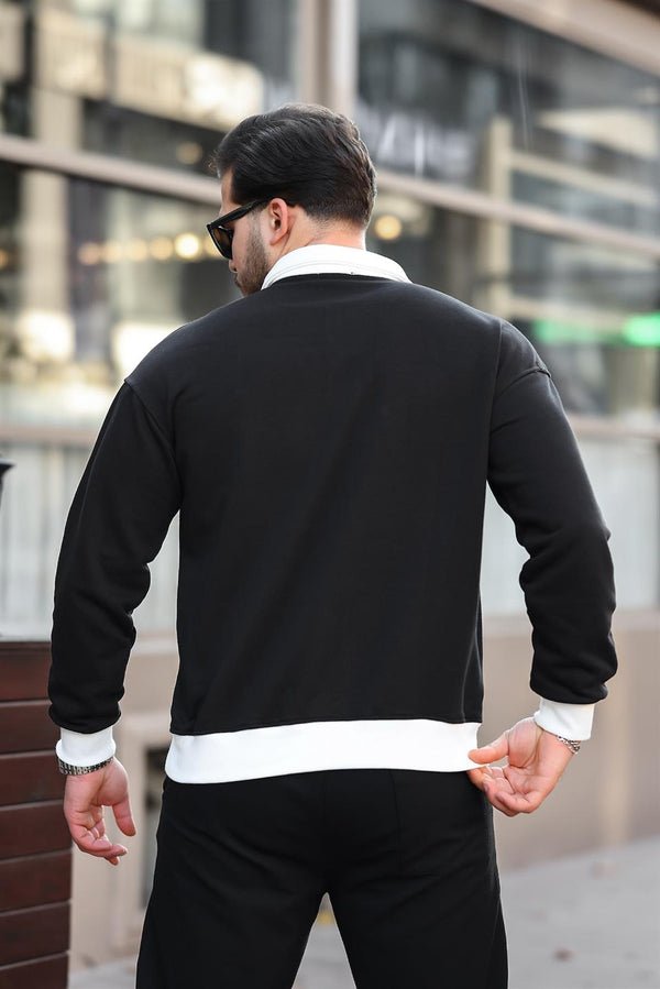 Polo Yaka Düğmeli Nakışlı Sweatshirt - Justyol