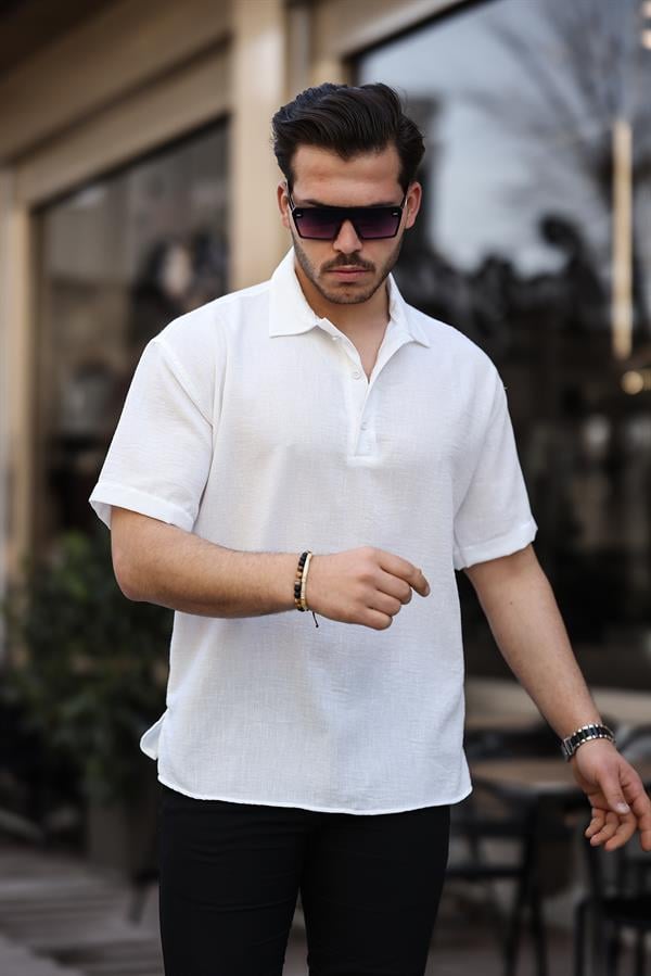 polo yaka oversize yarim pat bambu kisa kol gömlek - Justyol