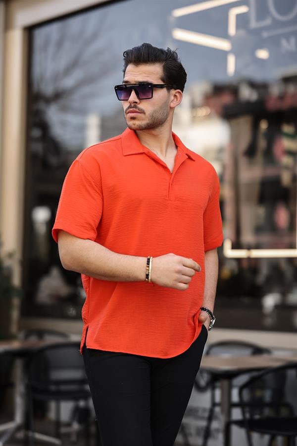 polo yaka oversize yarim pat bambu kisa kol gömlek - Justyol