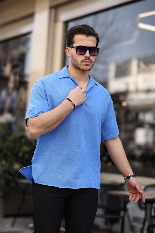 polo yaka oversize yarim pat bambu kisa kol gömlek - Justyol