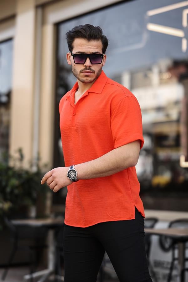 polo yaka oversize yarim pat bambu kisa kol gömlek - Justyol
