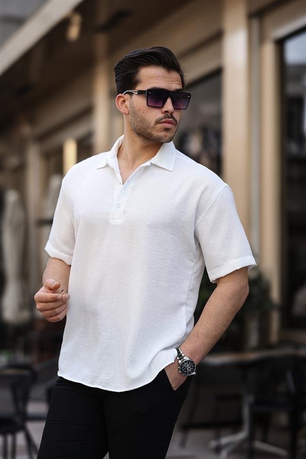 polo yaka oversize yarim pat bambu kisa kol gömlek - Justyol