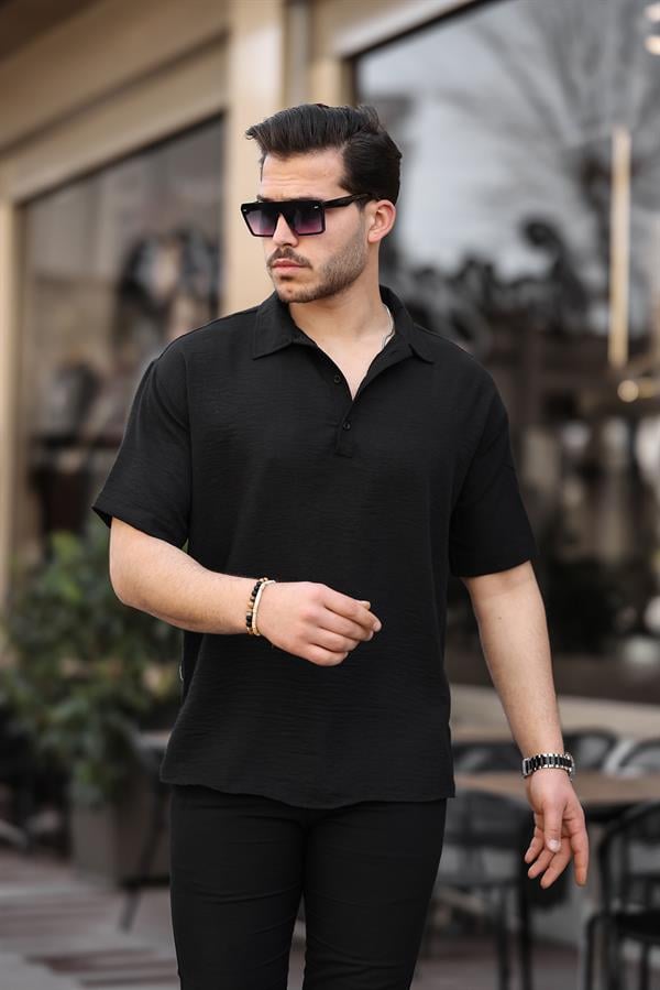 polo yaka oversize yarim pat bambu kisa kol gömlek - Justyol