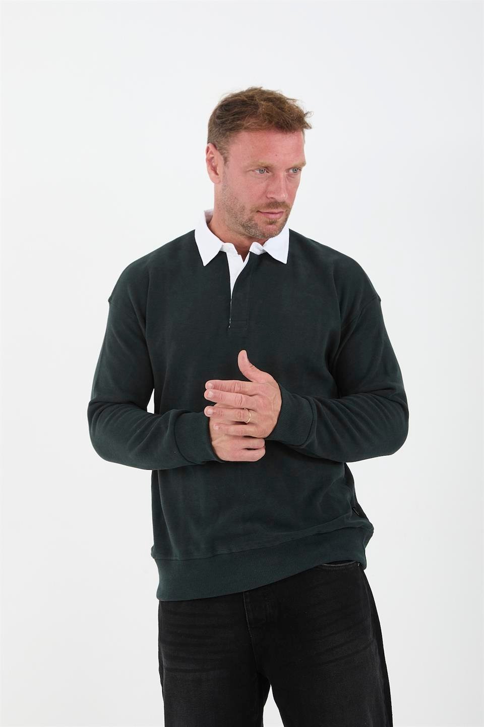 polo yaka selanik örme kumaş erkek sweatshirt - Justyol