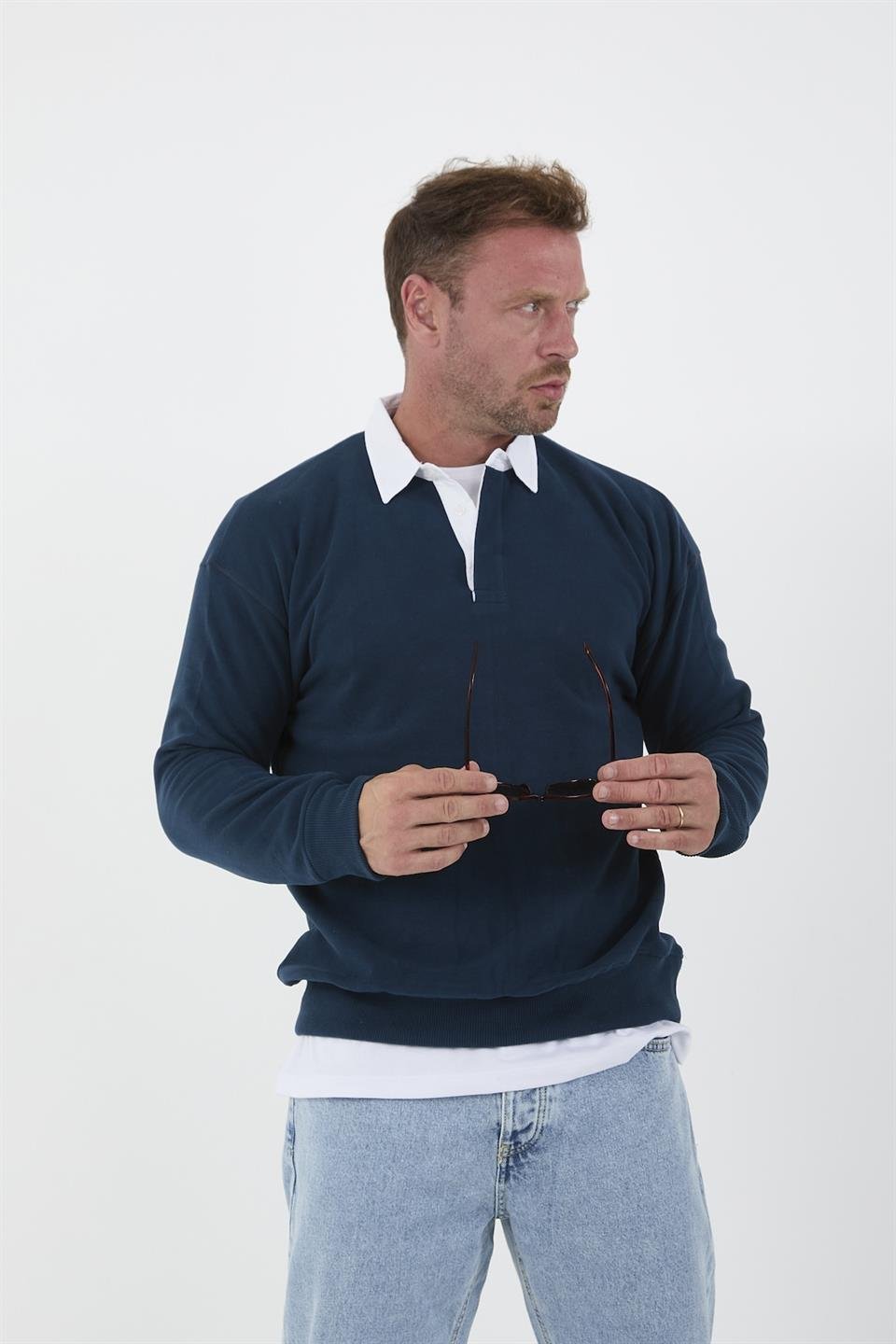 polo yaka selanik örme kumaş erkek sweatshirt - Justyol