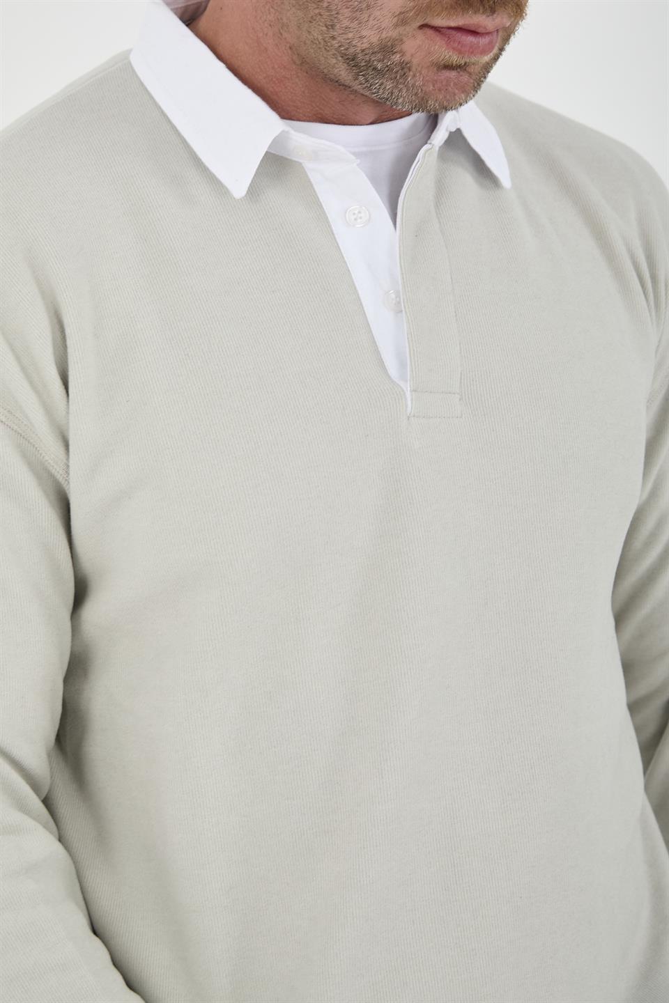 <tc>Sweatshirt pour homme en tissu tricoté de type selanik avec col polo.</tc>