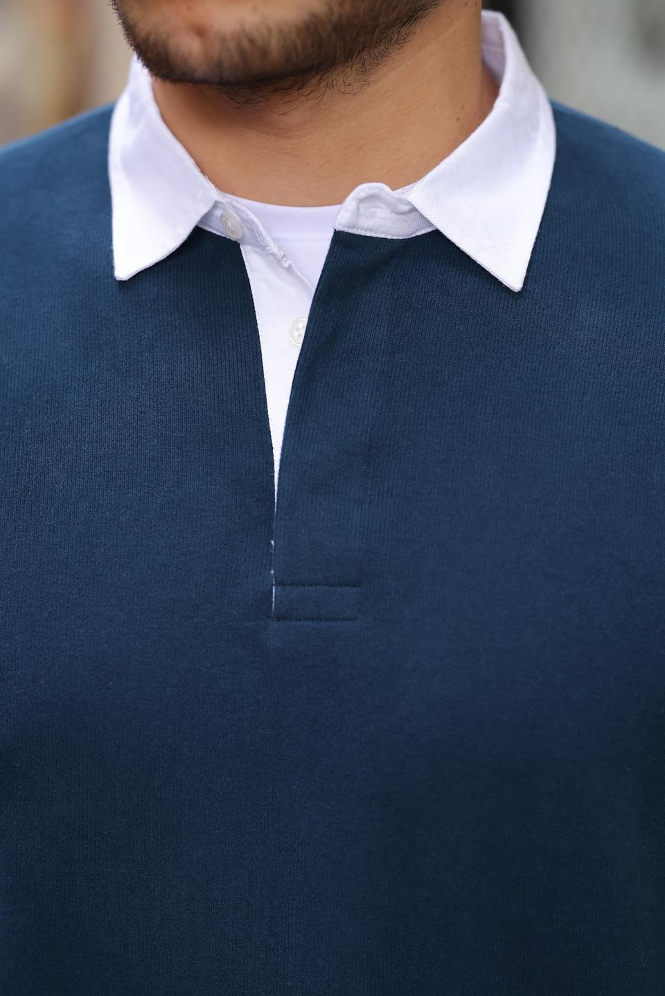 polo yaka selanik örme kumaş erkek sweatshirt - Justyol