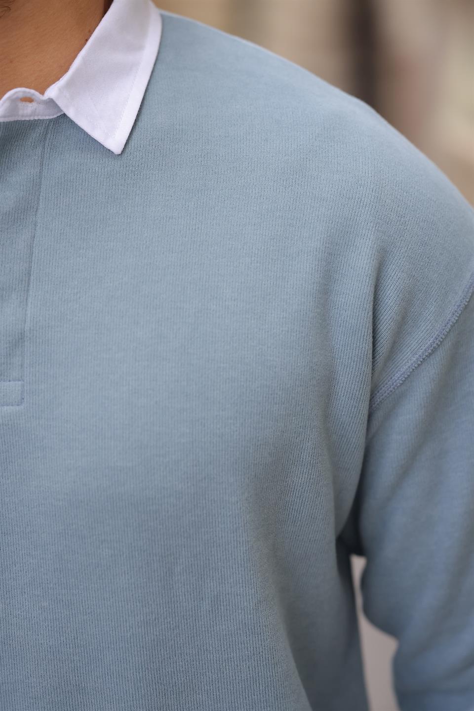 polo yaka selanik örme kumaş erkek sweatshirt - Justyol