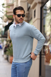 polo yaka selanik örme kumaş erkek sweatshirt - Justyol