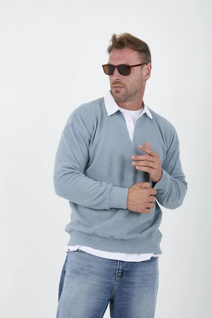 Sweatshirt Homme en Tricot Selanik à Col Polo
