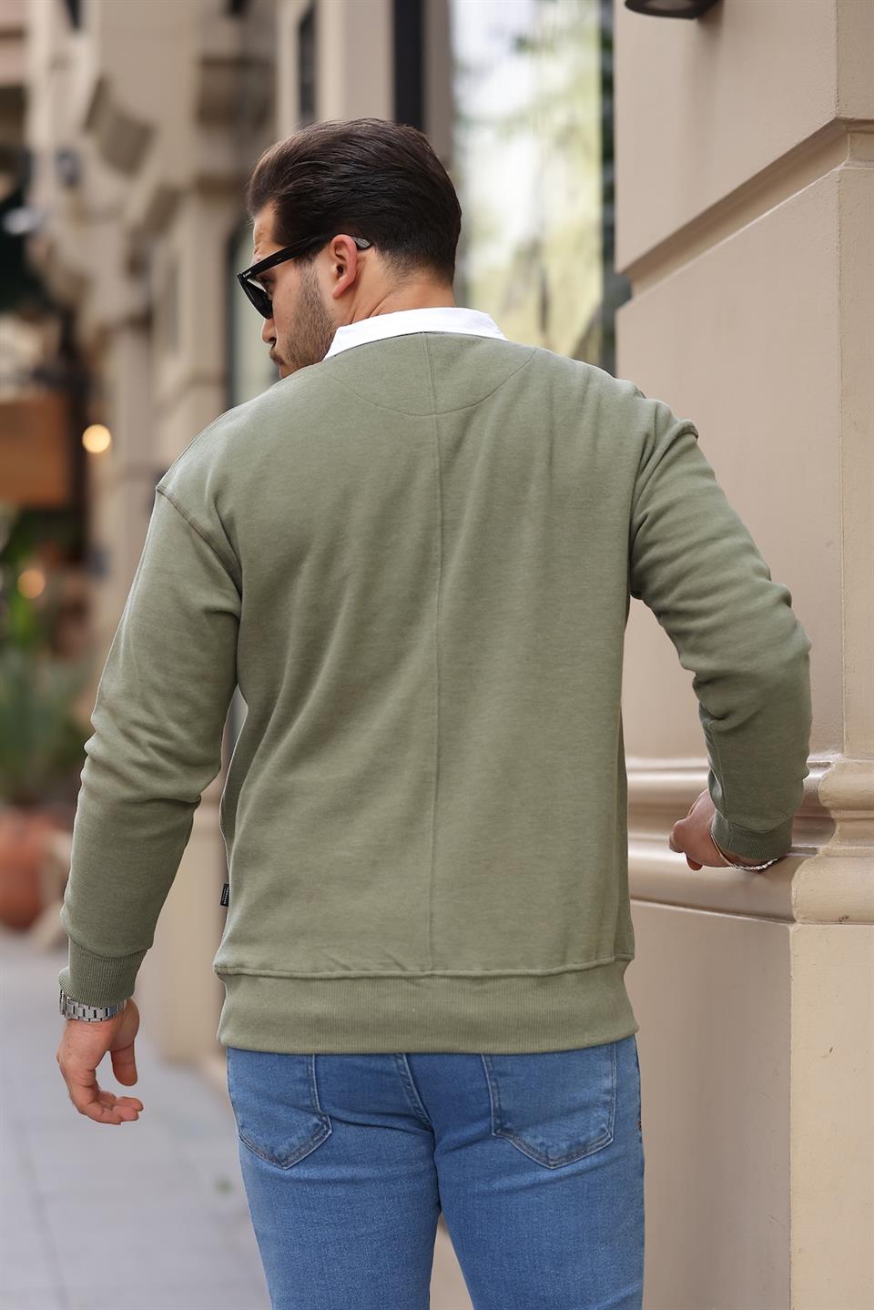 polo yaka selanik örme kumaş erkek sweatshirt - Justyol