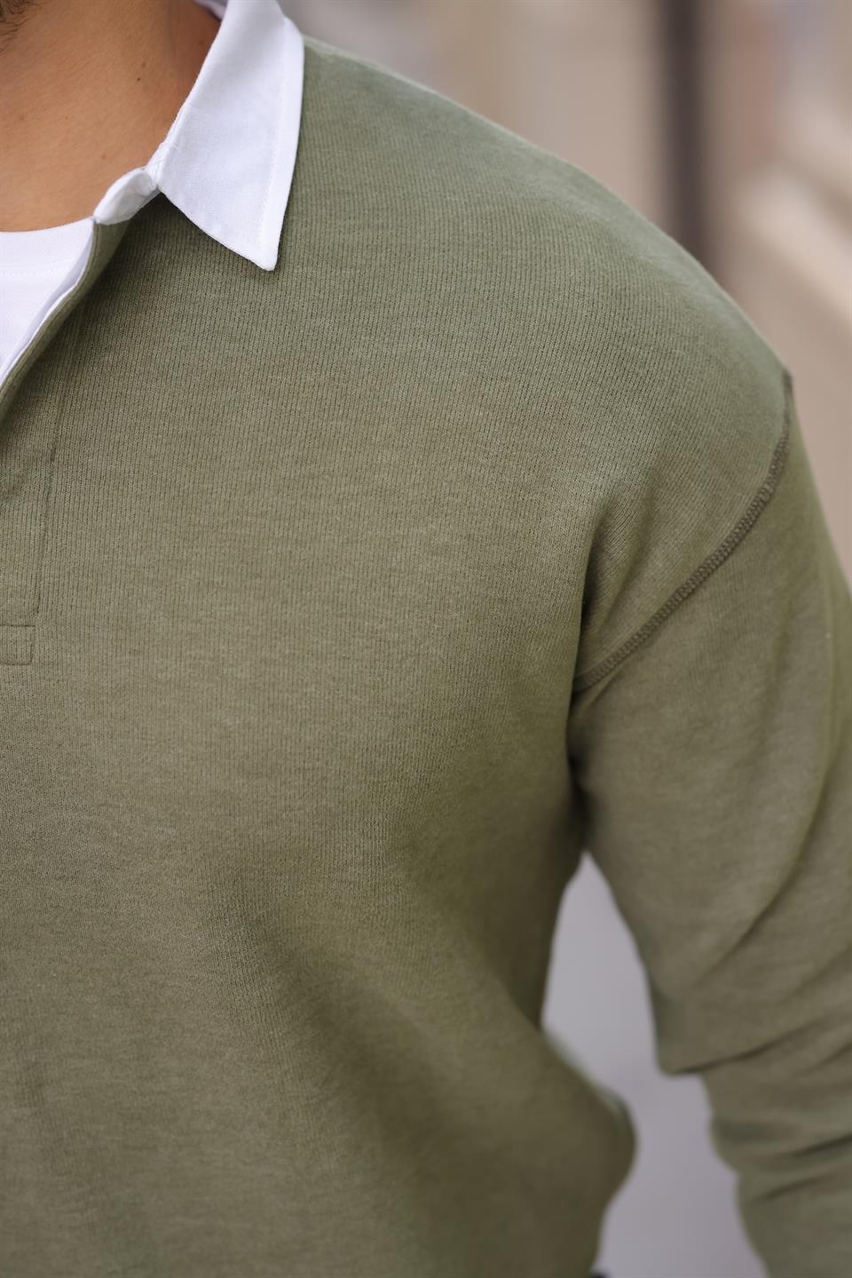 polo yaka selanik örme kumaş erkek sweatshirt - Justyol