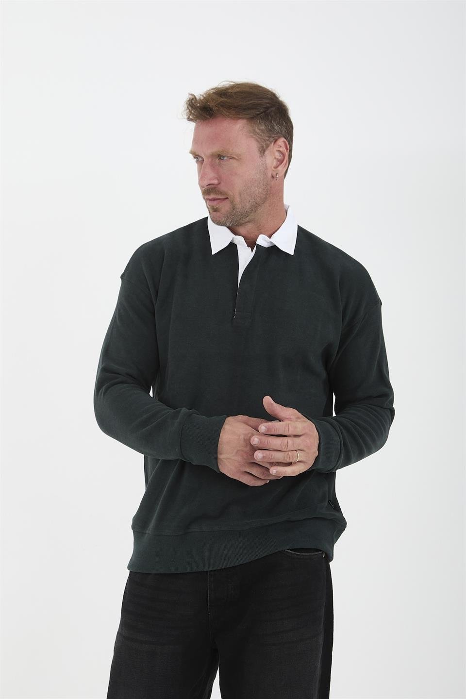 polo yaka selanik örme kumaş erkek sweatshirt - Justyol