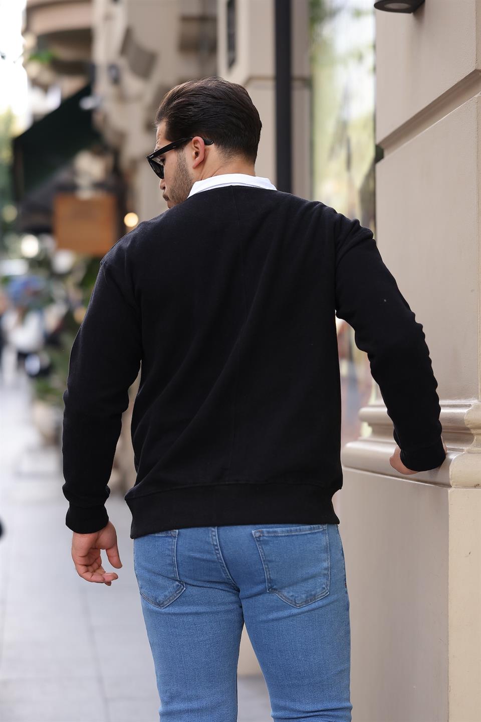 polo yaka selanik örme kumaş erkek sweatshirt - Justyol