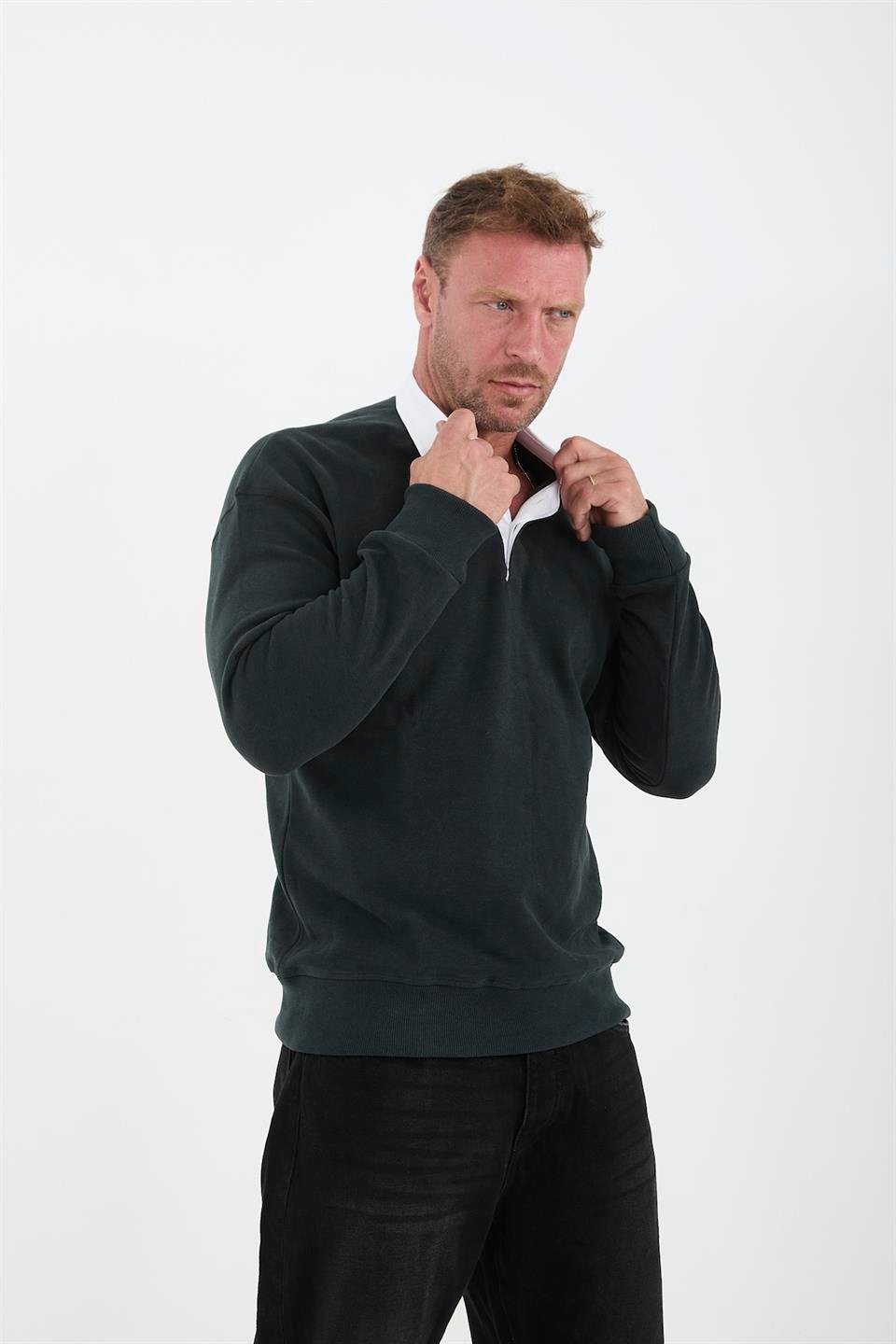 polo yaka selanik örme kumaş erkek sweatshirt - Justyol