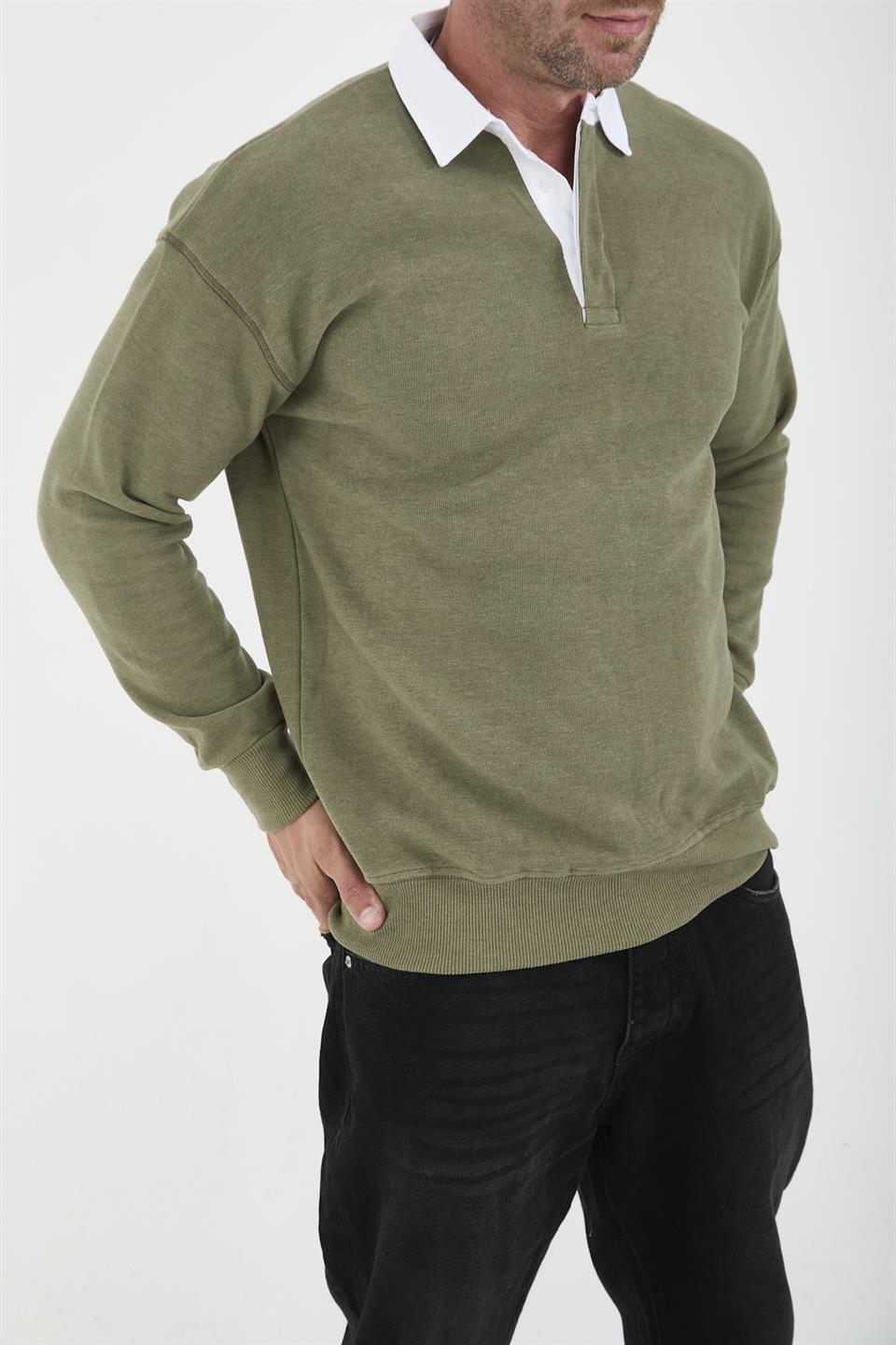 polo yaka selanik örme kumaş erkek sweatshirt - Justyol