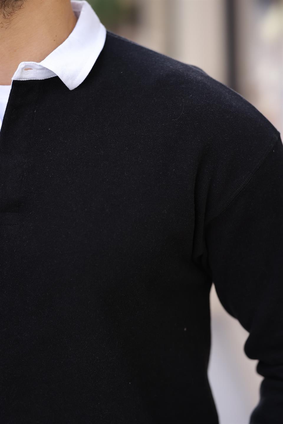 polo yaka selanik örme kumaş erkek sweatshirt - Justyol