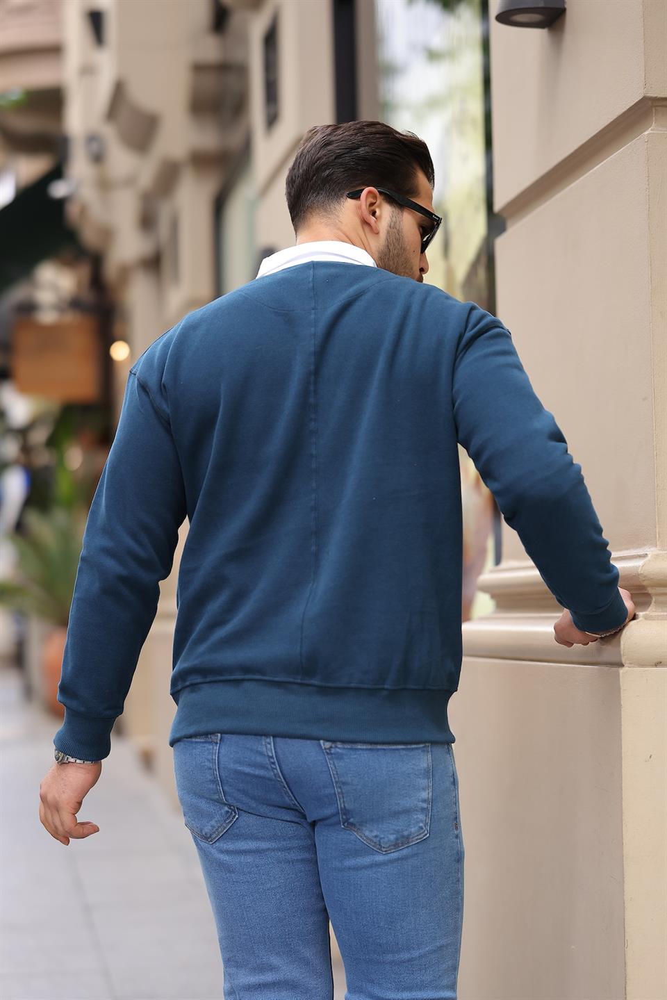 polo yaka selanik örme kumaş erkek sweatshirt - Justyol