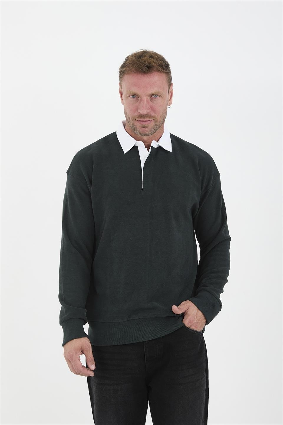 polo yaka selanik örme kumaş erkek sweatshirt - Justyol