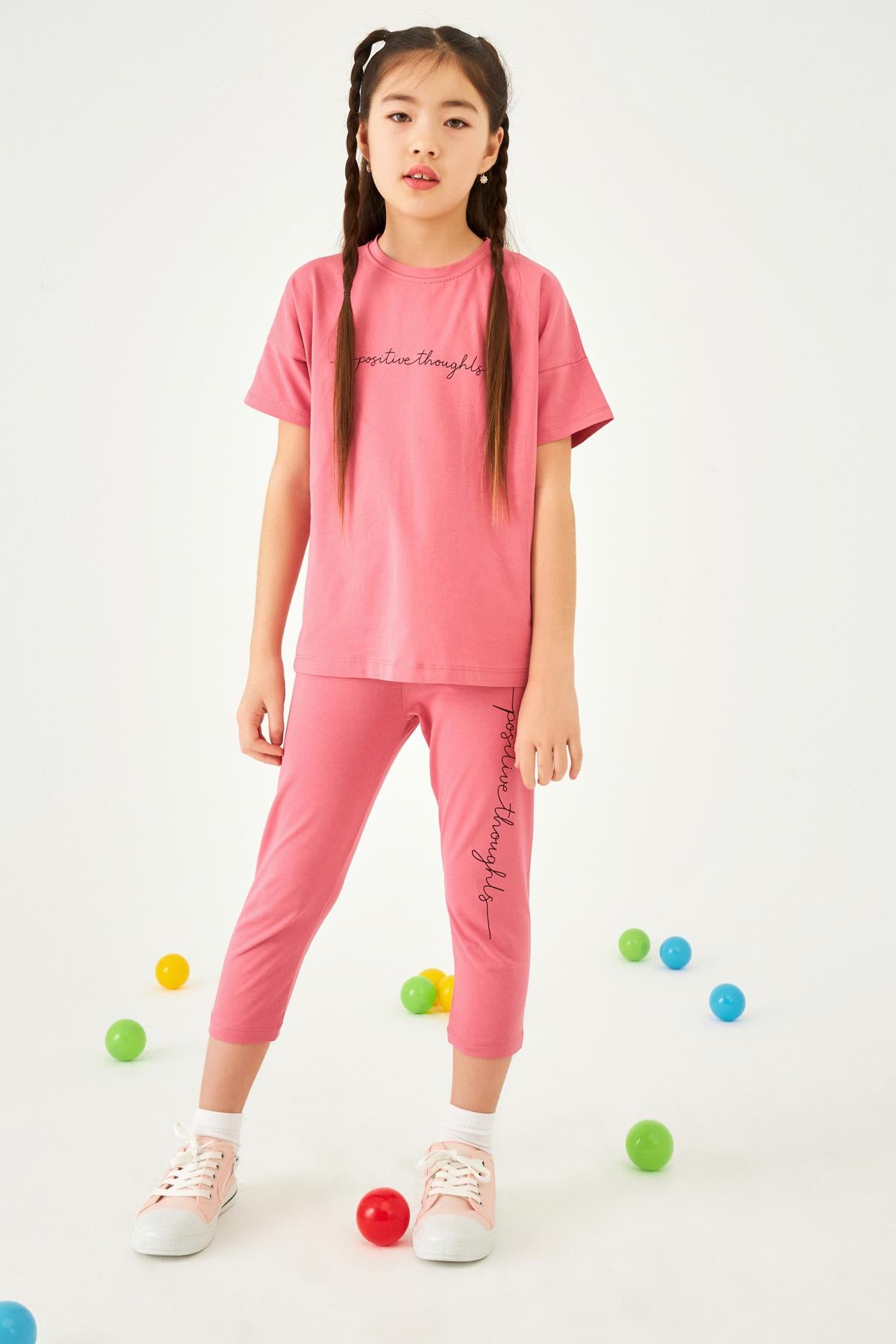 <tc>Ensemble basique pour fille avec imprimé positif et leggings</tc>