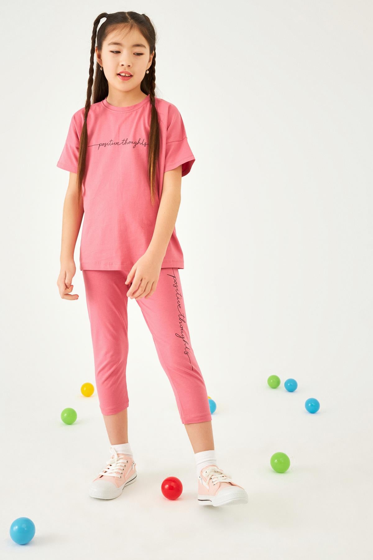 <tc>Ensemble basique pour fille avec imprimé positif et leggings</tc>